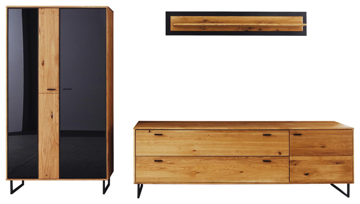 Wohnwand Arezzo Wildeiche/Anthrazit B: 319 cm - Wildeiche/Anthrazit, Design, Glas/Holz (319/186/50cm) - MID.YOU