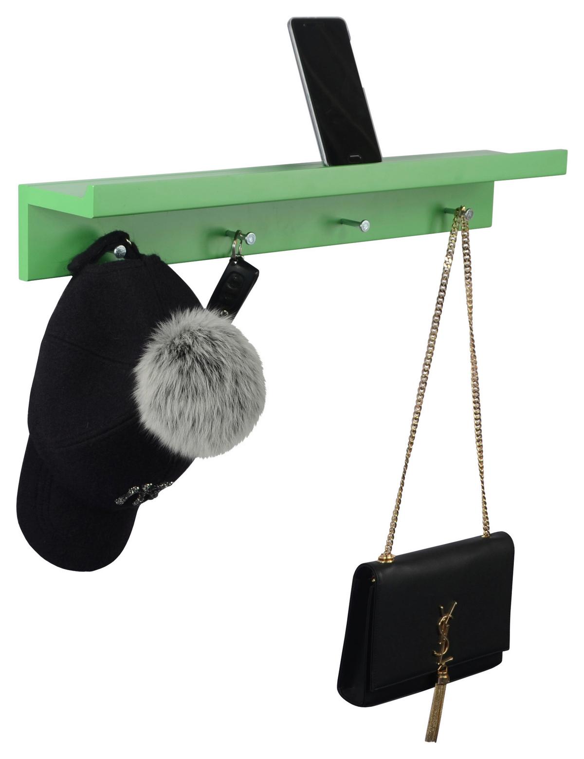 Hakenleiste Martina B: 60 cm mit Ablage 4 Haken - Grün, MODERN, Holzwerkstoff/Metall (60/10/11,3cm)