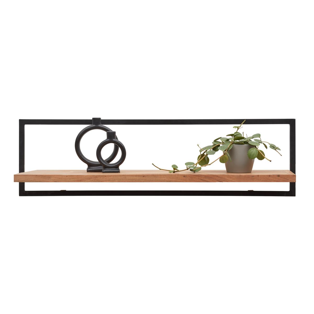 Nástěnná police SHIVA SHIVA - černá/barvy akácie, Moderní, kov/dřevo (100/28/25cm)