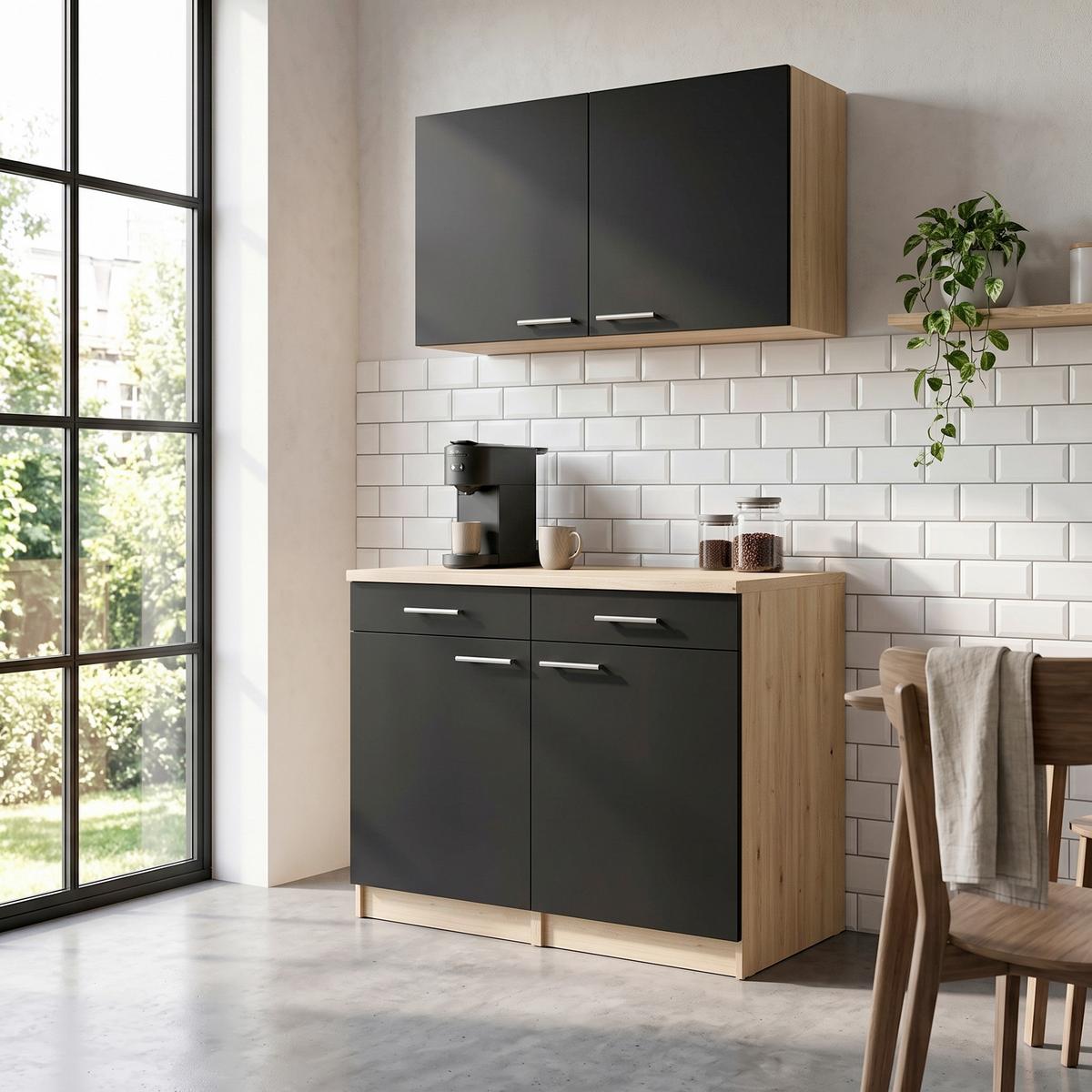Buffet Merle Schwarz, Eiche Dekor B: 100 cm - Eichefarben/Schwarz, Basics, Holzwerkstoff (100/200/60cm) - Respekta