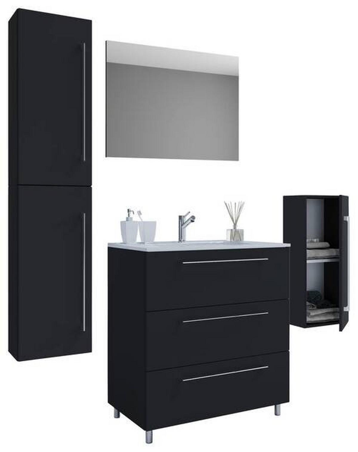 Badezimmer Schubo 5-teilig Schwarz B: 146 Cm - Alufarben/Schwarz, MODERN, Keramik/Holzwerkstoff (146cm) - MID.YOU