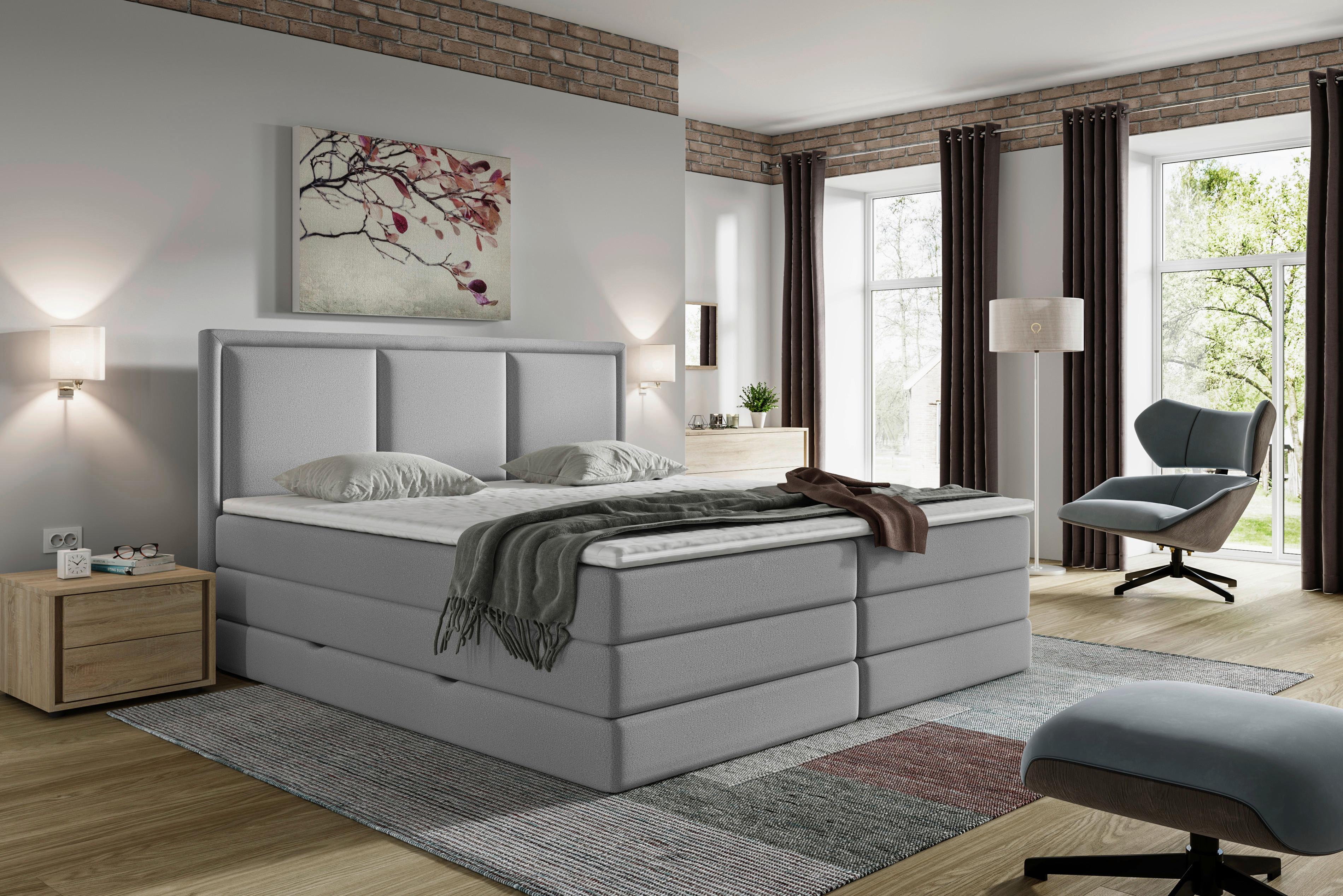 Boxspringbett mit Topper 180x200 cm Swing K - Grau, Design, Textil (180/200cm) - MID.YOU