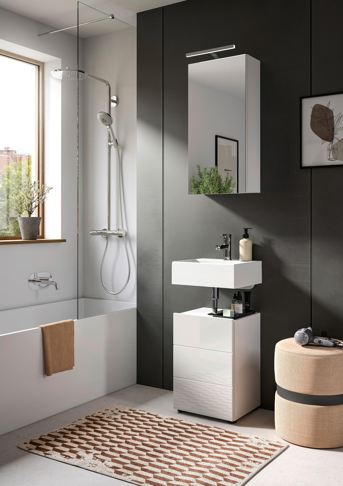 Gästebad Vira 2--Teilig. inkl. LED - Weiß Hochglanz/Schwarz, MODERN, Holzwerkstoff (38/190/34cm) - MID.YOU