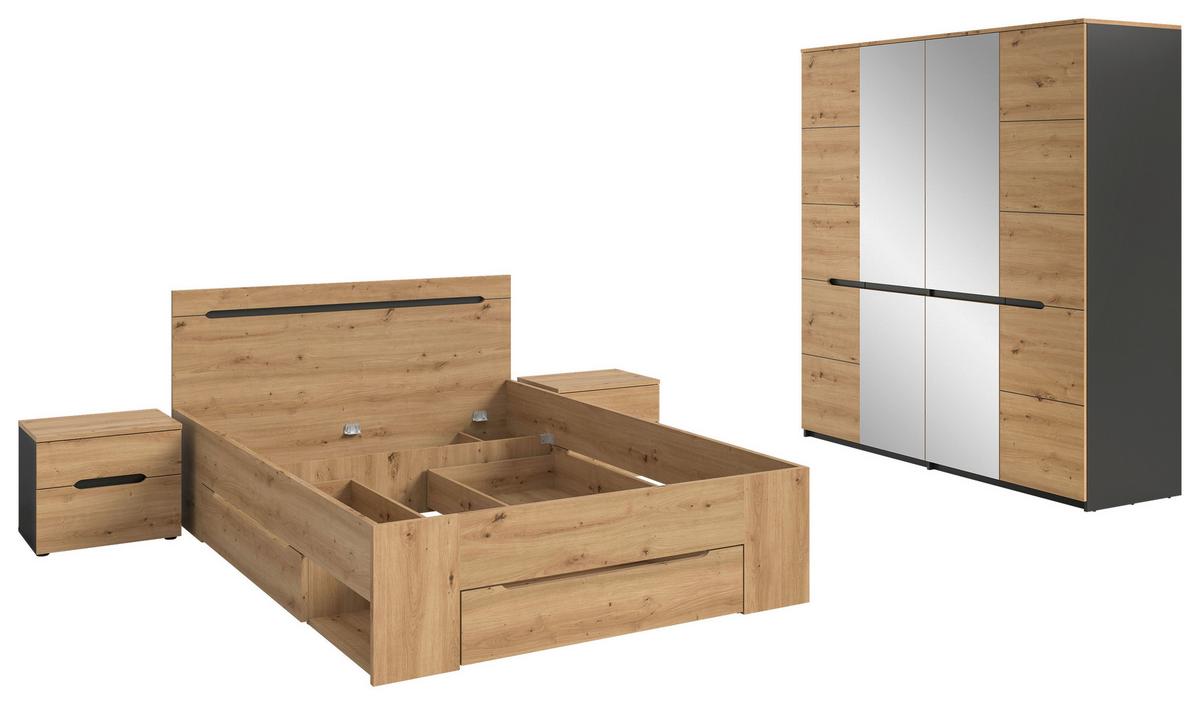 Schlafzimmer Canu Grau /Eiche Artisan Dekor 4-tlg - Eiche Artisan/Grau, MODERN, Holzwerkstoff - MID.YOU