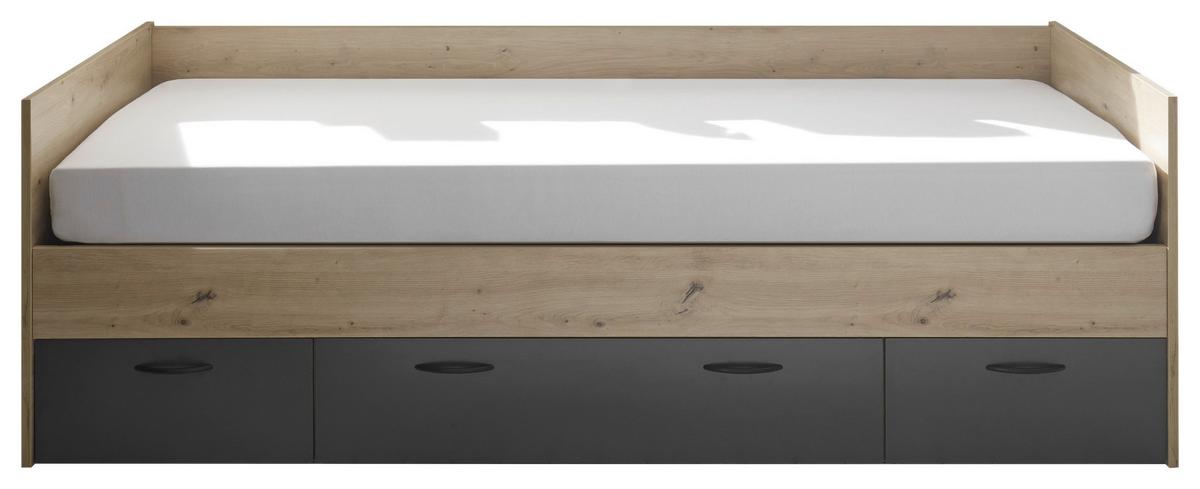 Bett Liam 90 cm Eiche Artisan, Lf: 90x200cm - Graphitfarben/Eiche Artisan, KONVENTIONELL, Holzwerkstoff (204/65/95cm)