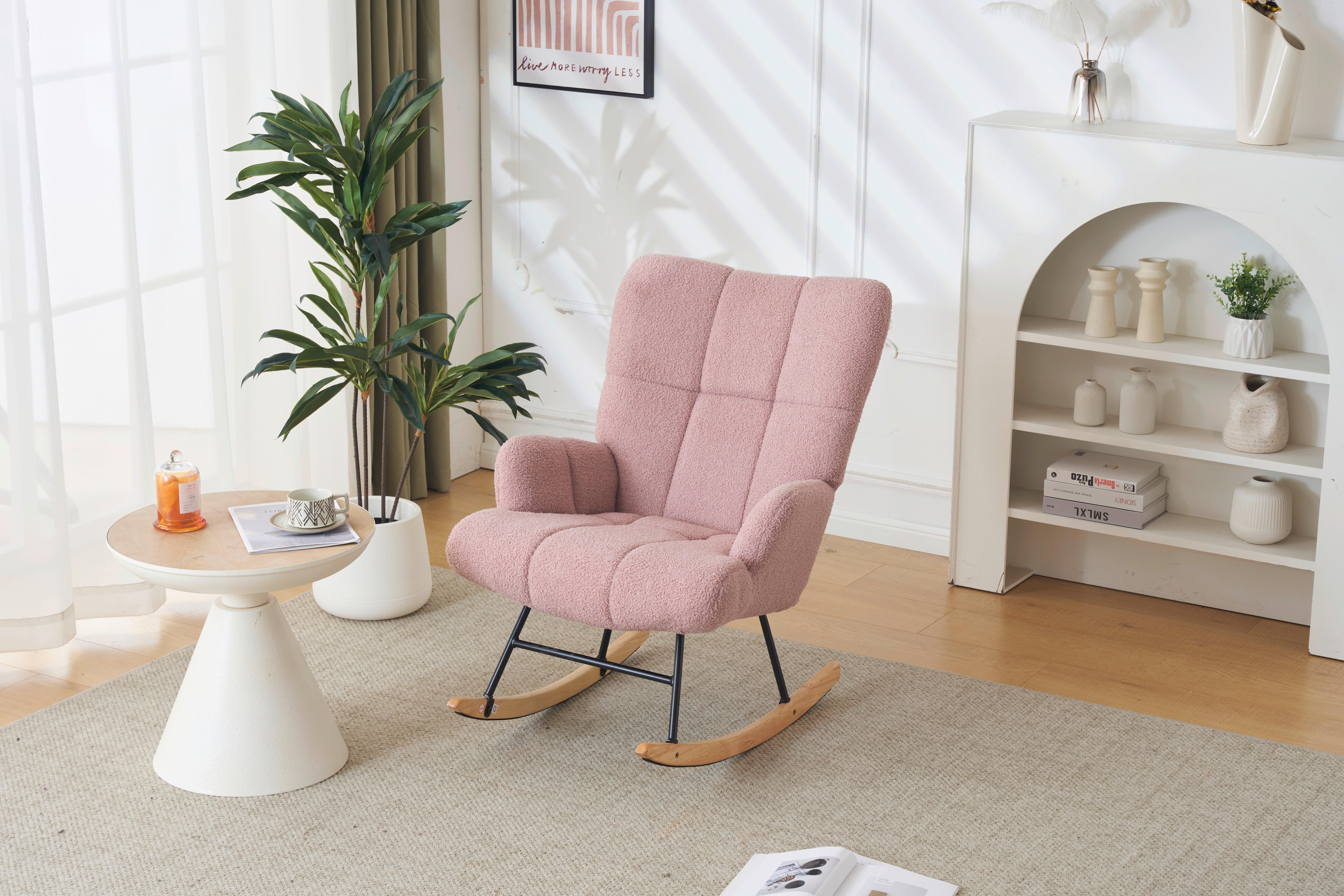 Schaukelstuhl mit Armlehnen Omar Stoffbezug Rosa