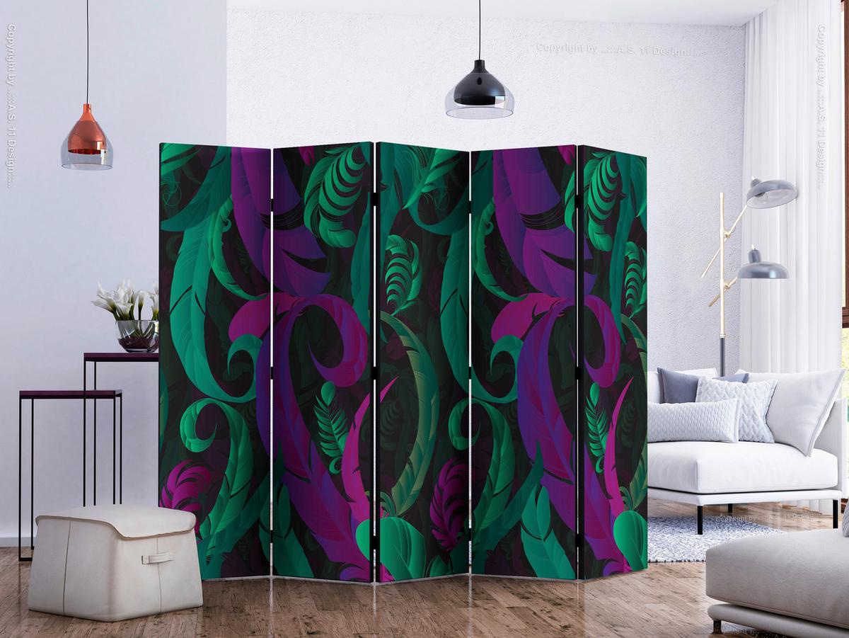 Paravent Grün Violett B: 225 Cm - Violett/Grün, Basics, Holz/Textil (225/172/3cm) - artgeist