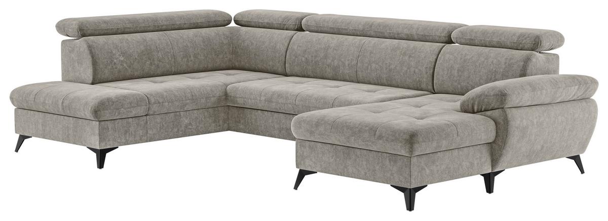 Wohnlandschaft mit Bettkasten Hudson Schlammfarben - Schlammfarben/Schwarz, Textil (207/324/166cm) - MID.YOU