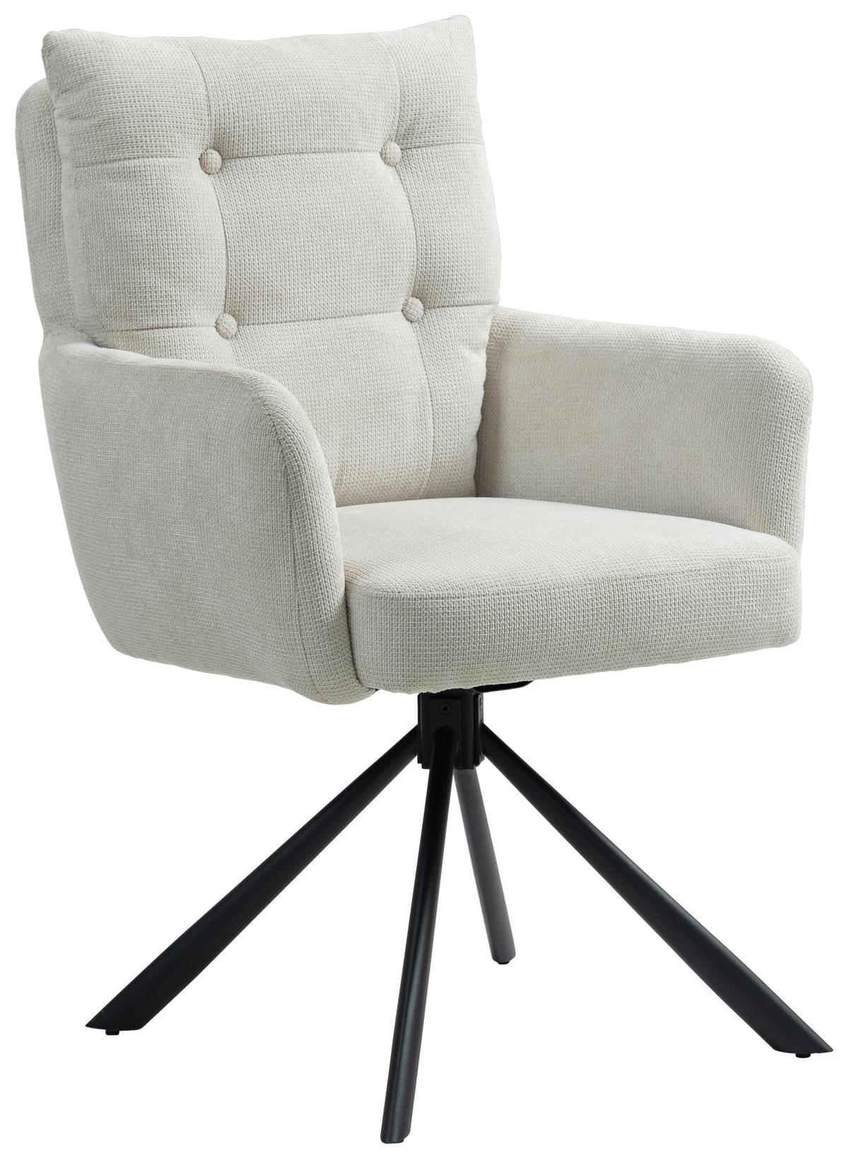Armlehnstuhl Lina Creme Sitzfl. 180°drehbar, B: 60cm - Creme/Schwarz, KONVENTIONELL, Textil/Metall (60/95/67cm) - MID.YOU