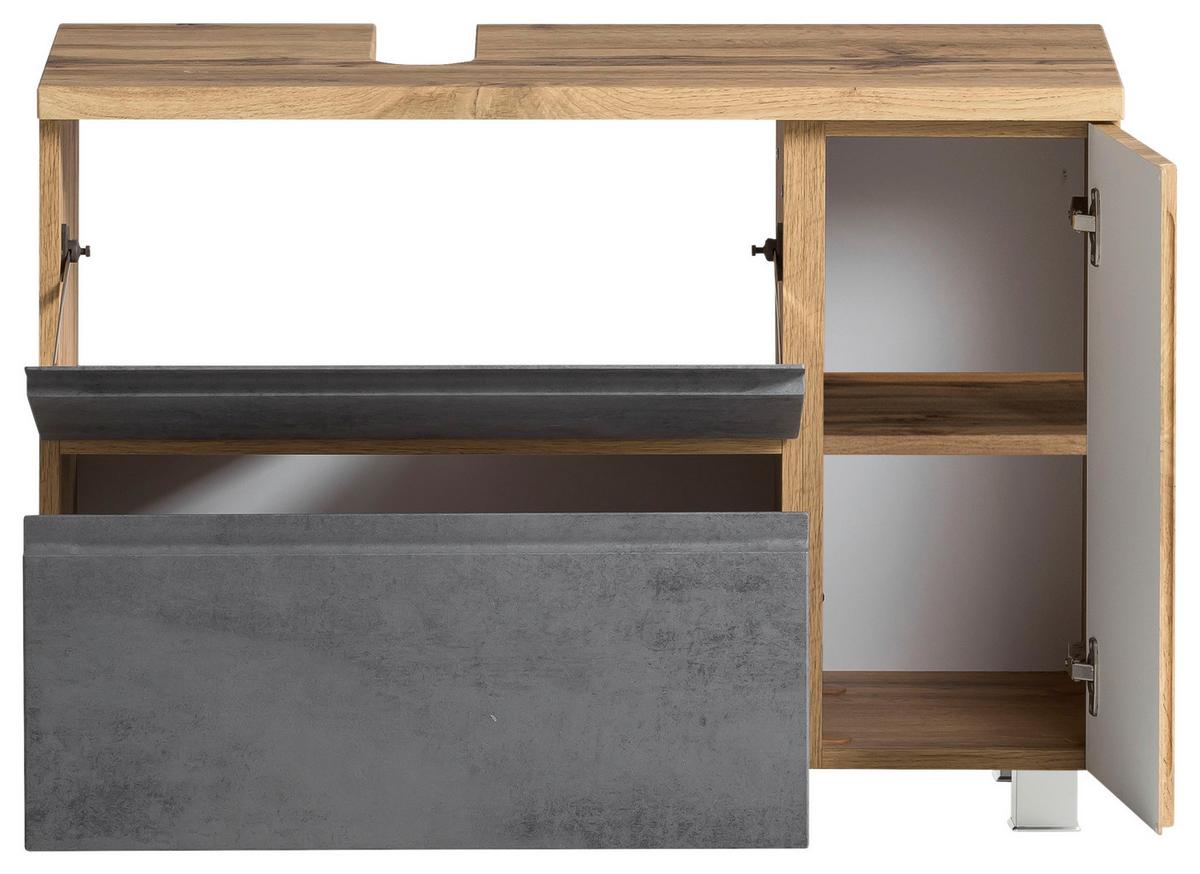 Waschbeckenunterschrank Varese B: 85 cm Hellgrau/Eiche Wotan - Eiche Wotan/Hellgrau, MODERN, Holzwerkstoff (85/56/35cm) - Held