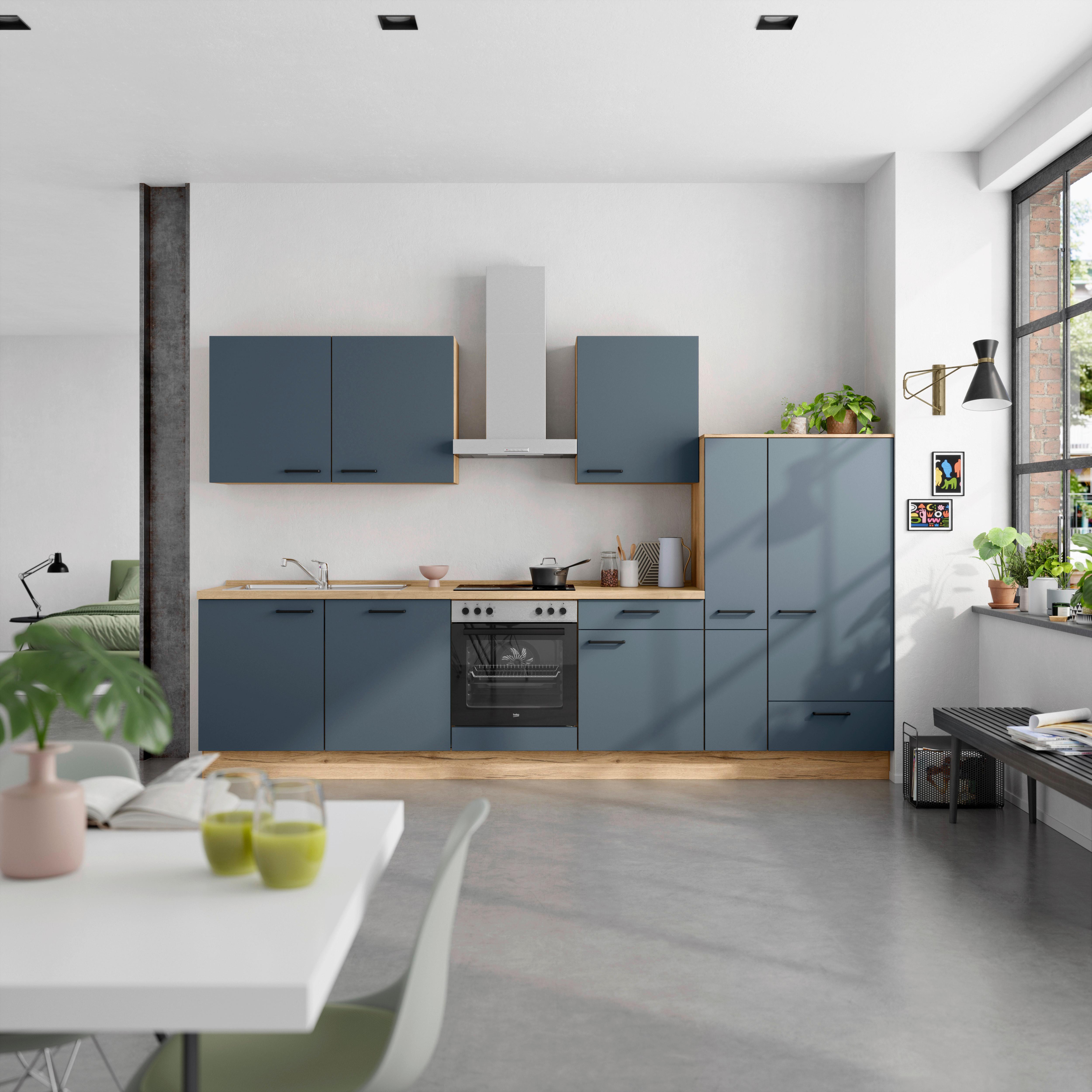 Küchenleerblock Easytouch Low-Line, L11 Rechts - Blau/Eichefarben, MODERN, Holzwerkstoff (330cm) - Nobilia