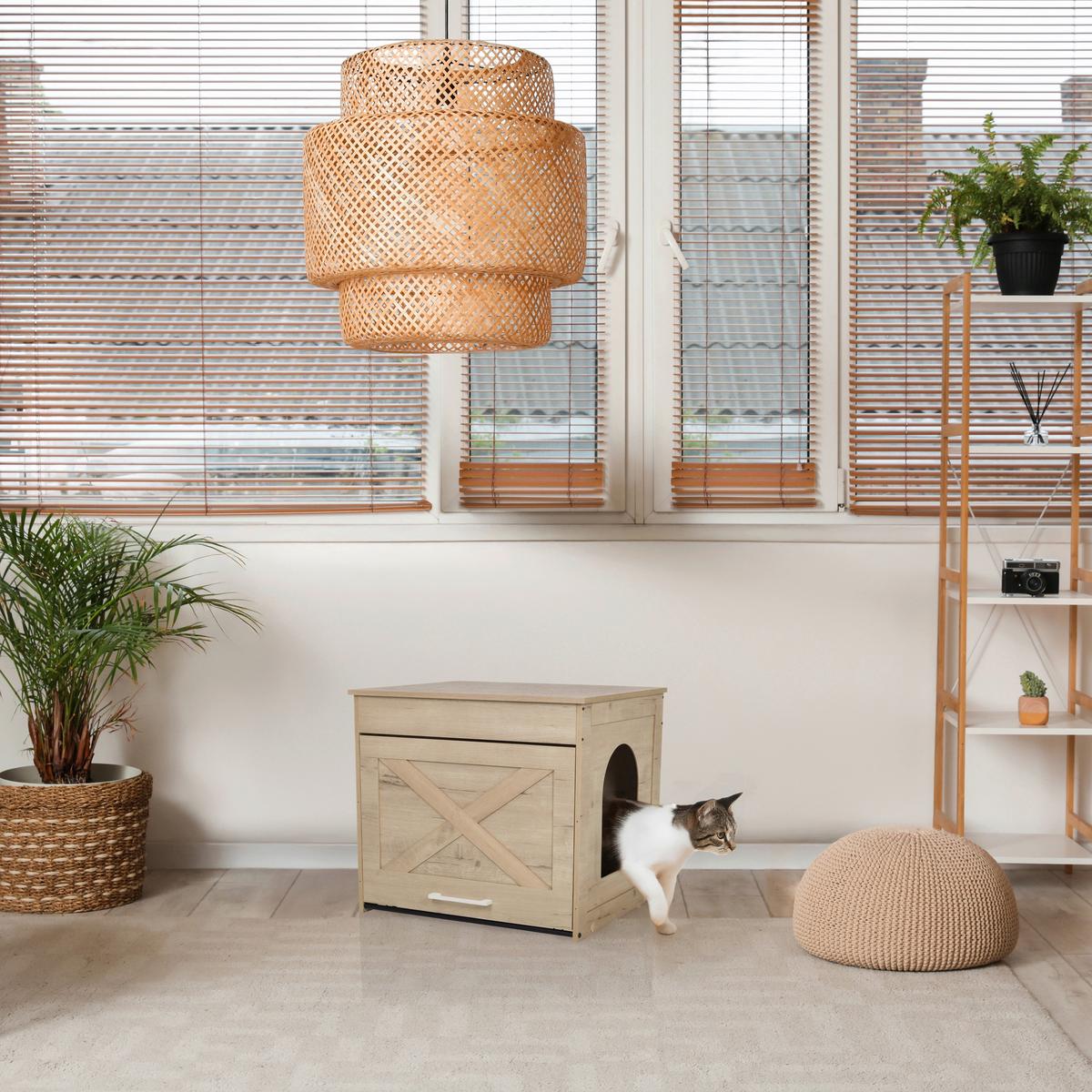 Tierhaus Kitty Pawbox Eichefarben B: 60cm - Eichefarben, MODERN, Holzwerkstoff (60/53,5/50cm) - MID.YOU