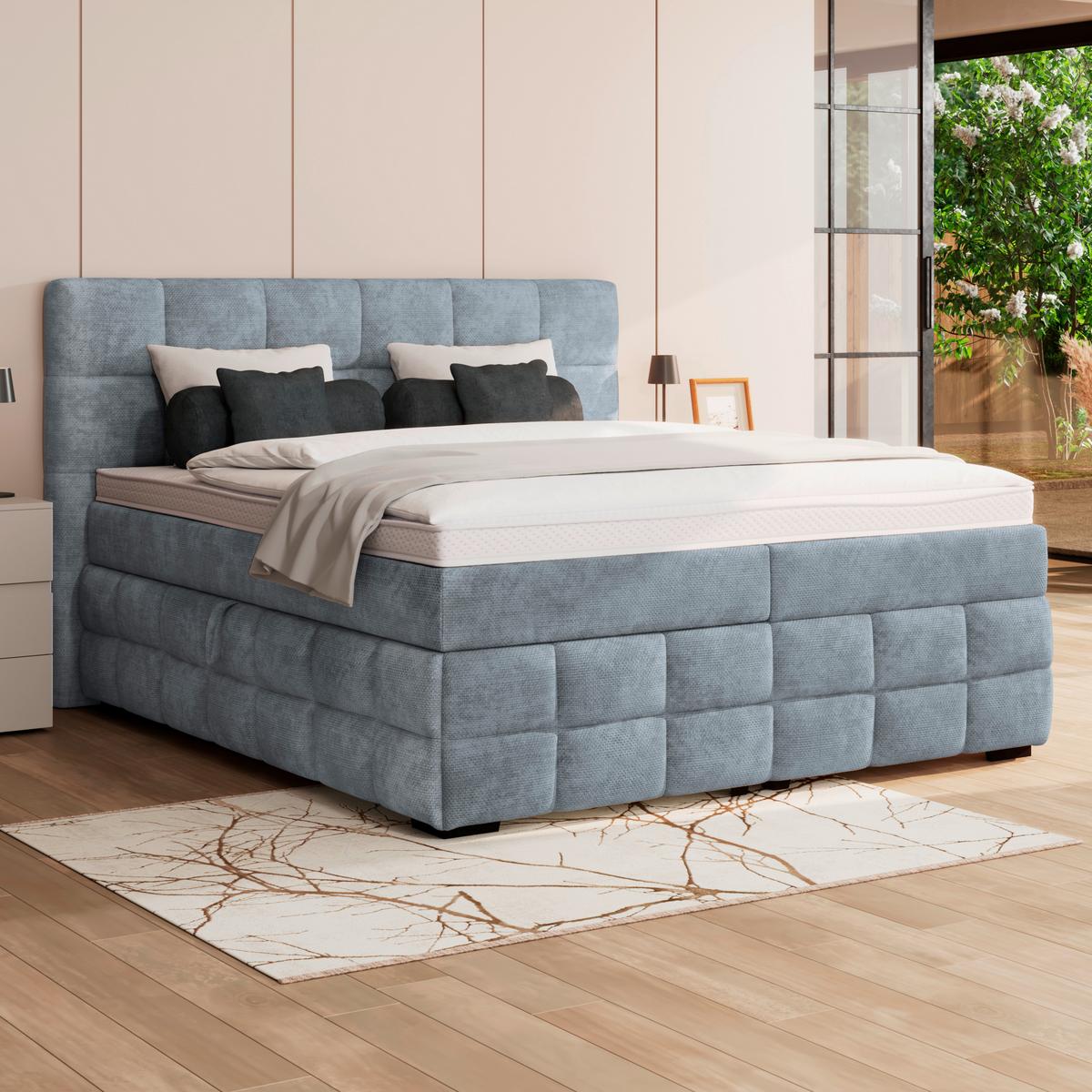 Čalouněná postel VEGA 180x200 cm, světle modrá - černá/světle modrá, Trend, dřevo/textil (180/200cm)