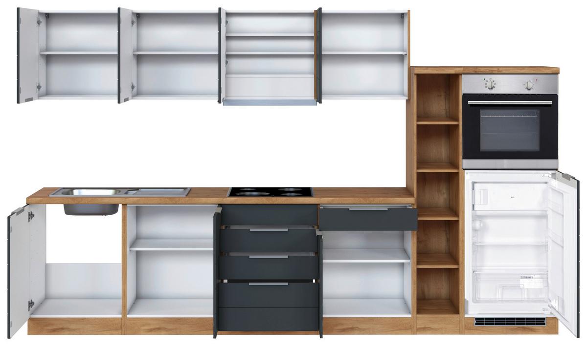 Küchenzeile Florenz mit Geräten 330 cm Grau/Eichefarben - Eiche Wotan/Grau, Design, Holzwerkstoff (330cm) - Held
