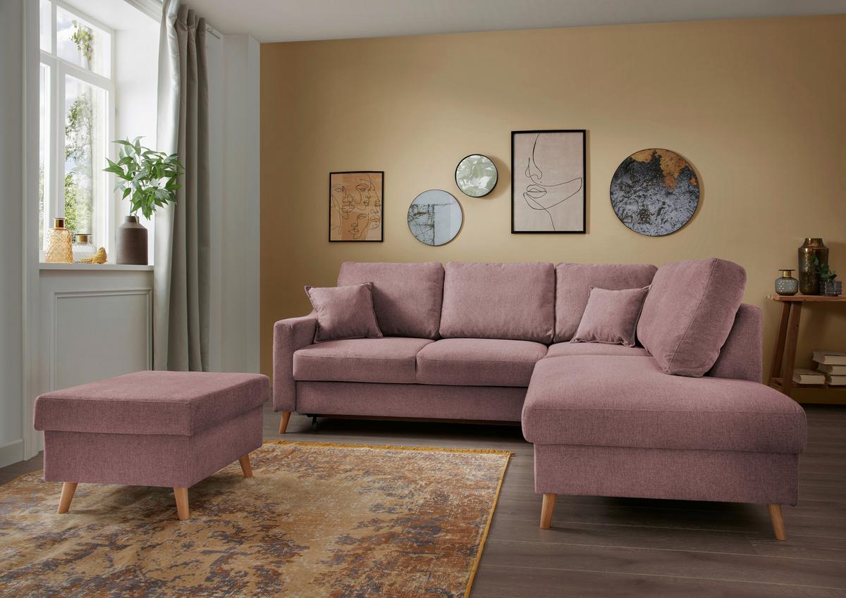 Ecksofa Mit Schlaffunktion Valentina Mit Kissen Rosa - Rosa/Naturfarben, KONVENTIONELL, Textil (230/200cm) - P & B