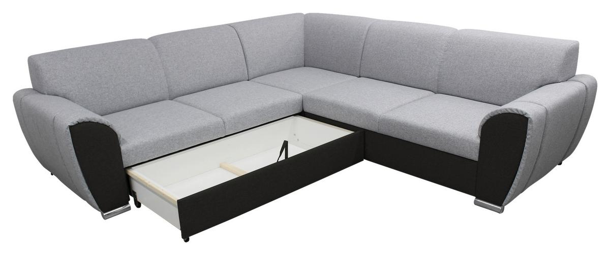 Ecksofa Delux Schwarz/hellgrau Schlaffunktion Ottomane Links - Silberfarben/Hellgrau, Design, Textil (266/266cm) - Livetastic