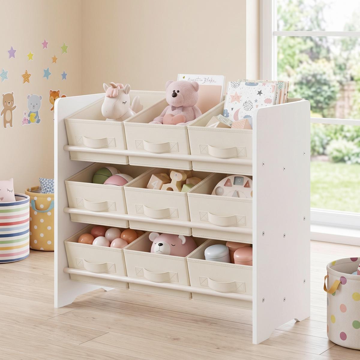 Kinderregal Toy Storage Shelf Weiß/Beige B: 62,5 cm - Beige/Weiß, MODERN, Holzwerkstoff/Textil (62,5/60/29,5cm) - MID.YOU