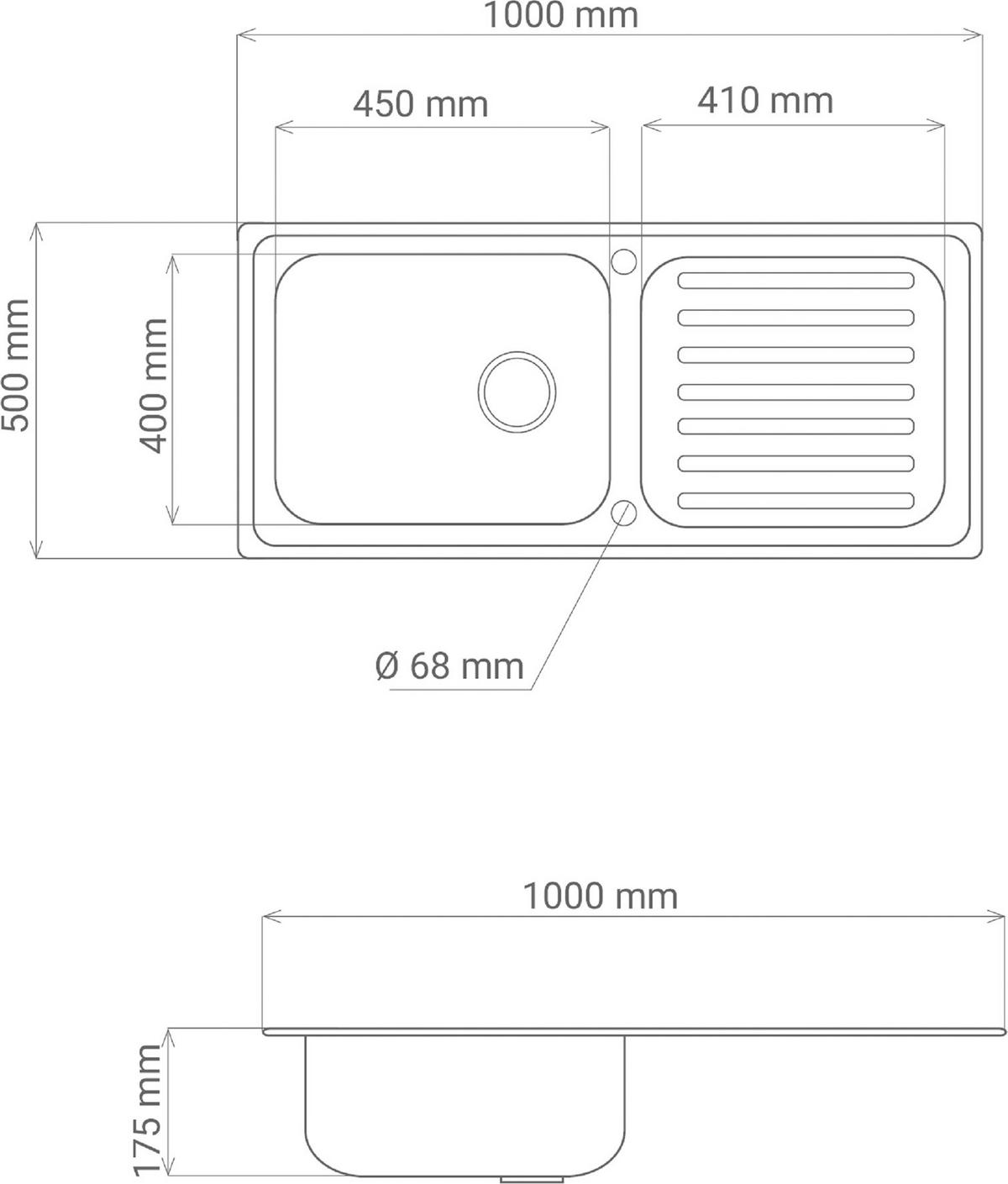 Spüle Edelstahl 100x17,5 cm - Edelstahlfarben, Basics, Metall (100/17,5/50cm) - Respekta
