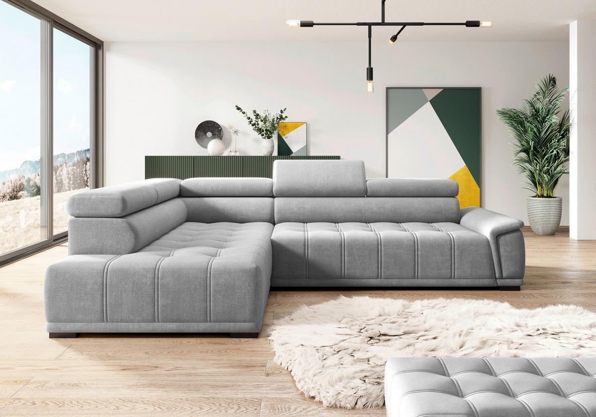 Rohová sedačka GRINALDI, levá, modrošedá - černá/modrošedá, Moderní, textil/plast (106/283cm) - Premium Living