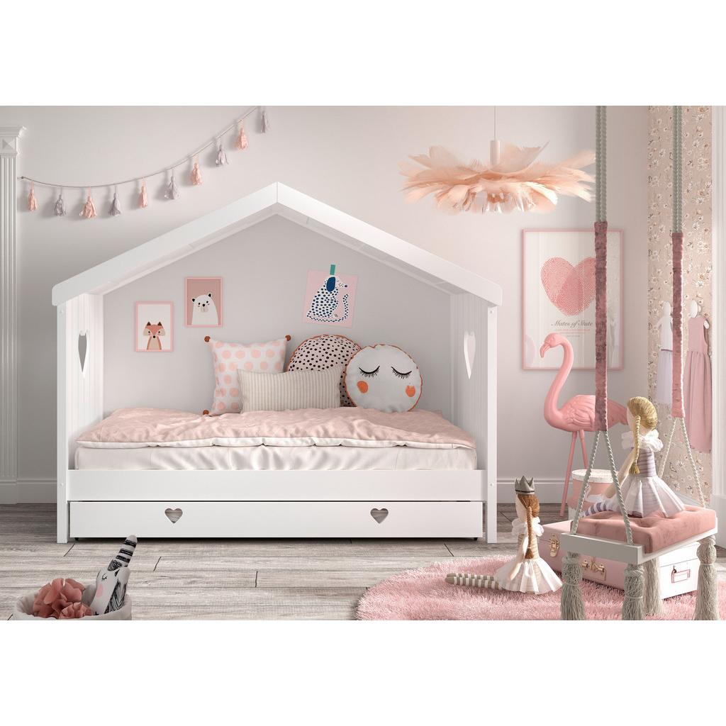 Hausbett Amori 90x200 cm Kiefer Weiß mit Schublade