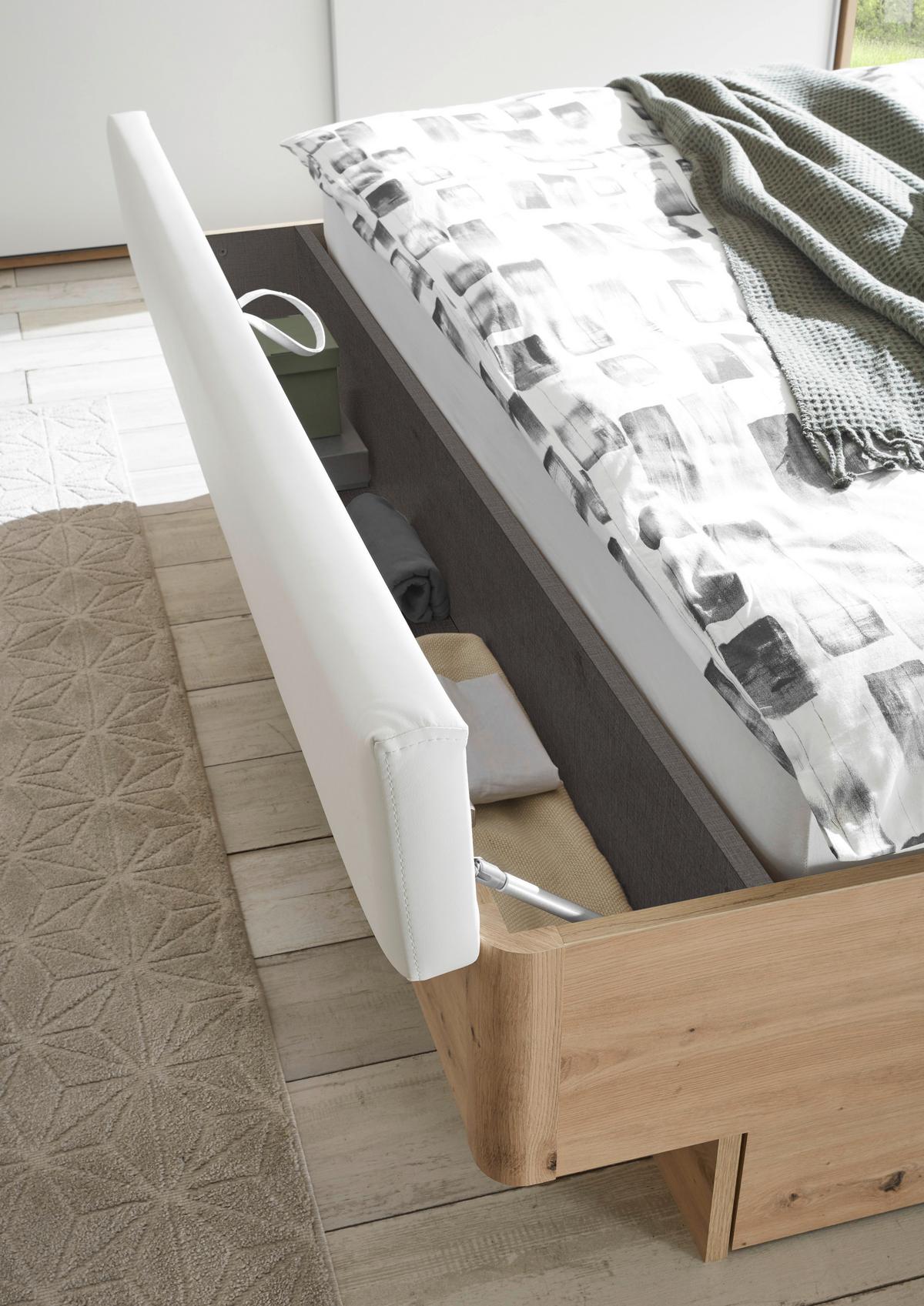 Bett Catania Weiß/eiche Artisan - Schwarz/Weiß, MODERN, Holzwerkstoff/Textil (180/200cm) - Livetastic