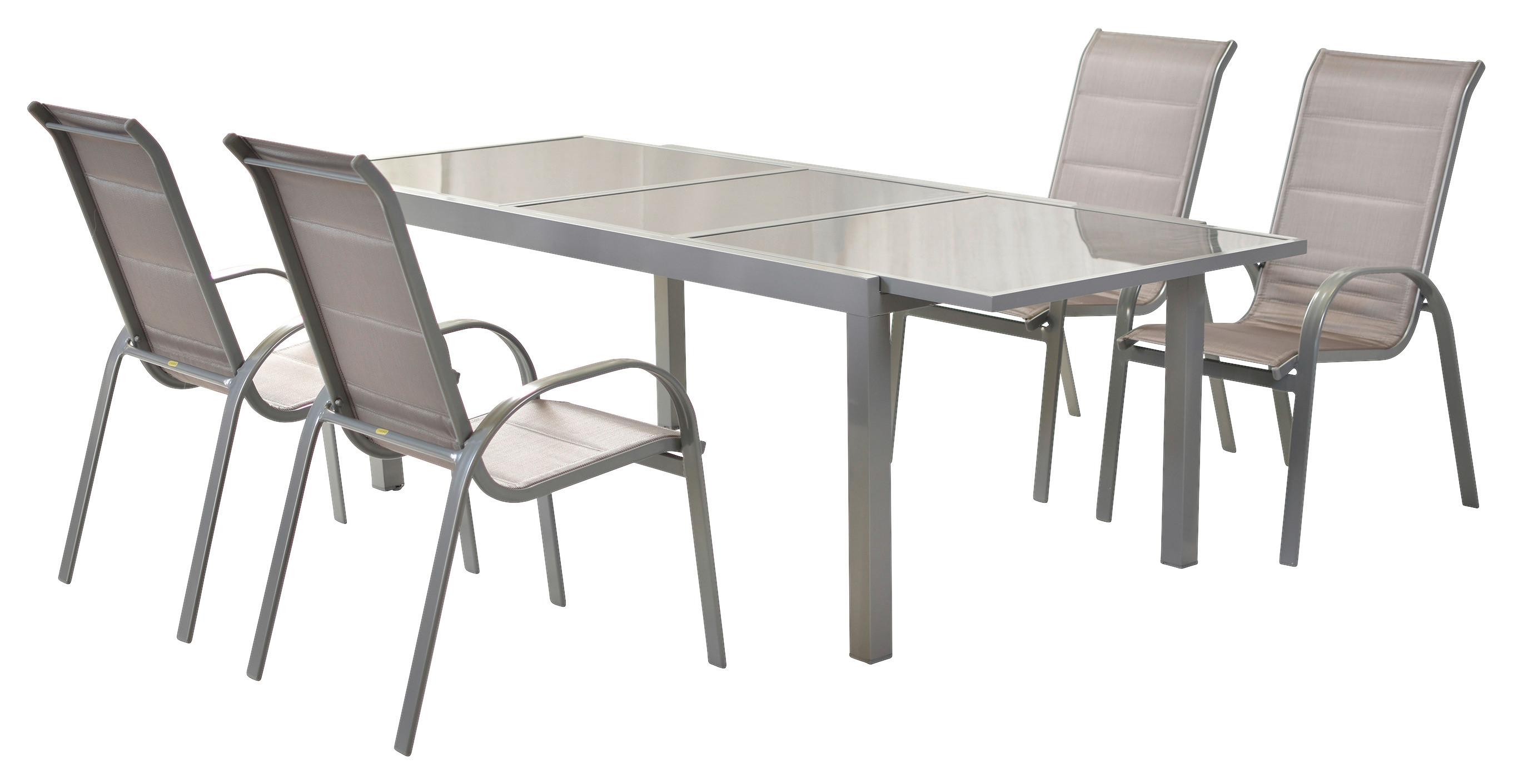 Gartengarnitur 5-Tlg Di Lusso aus Aluminium - Silberfarben/Braun, MODERN, Textil/Metall - Gardenson