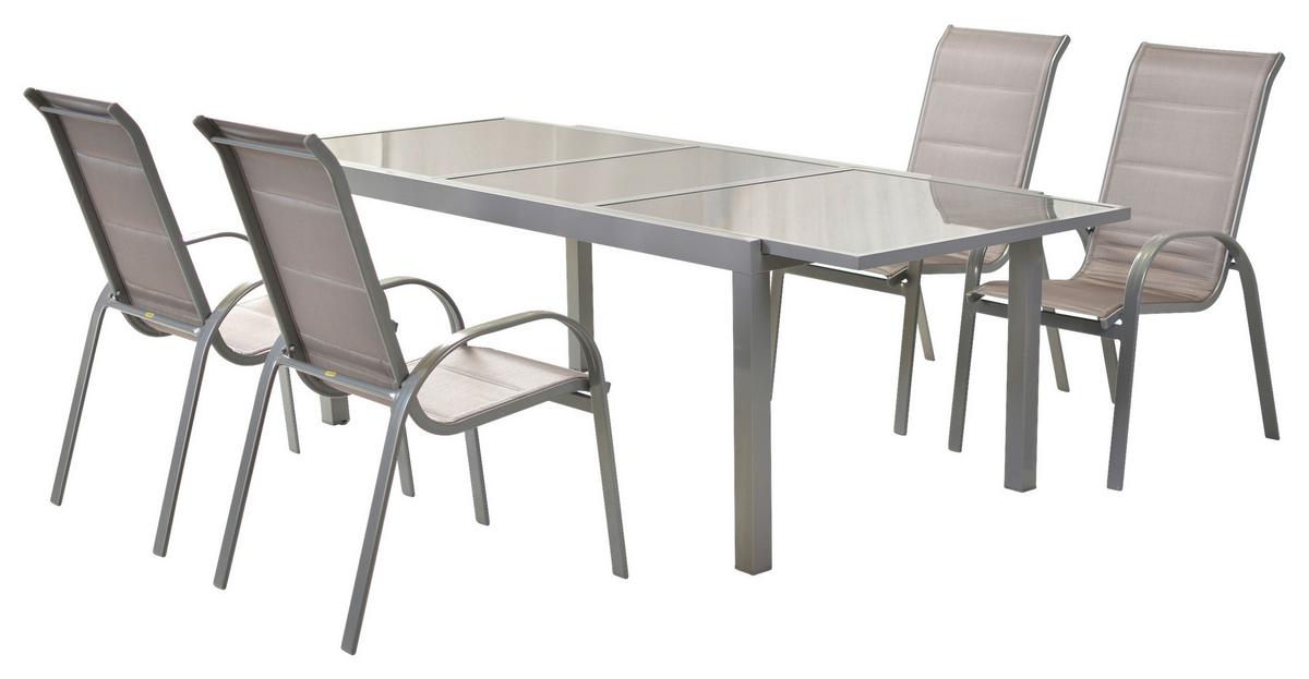 Gartengarnitur 5-Tlg Di Lusso aus Aluminium - Silberfarben/Braun, MODERN, Textil/Metall - Gardenson