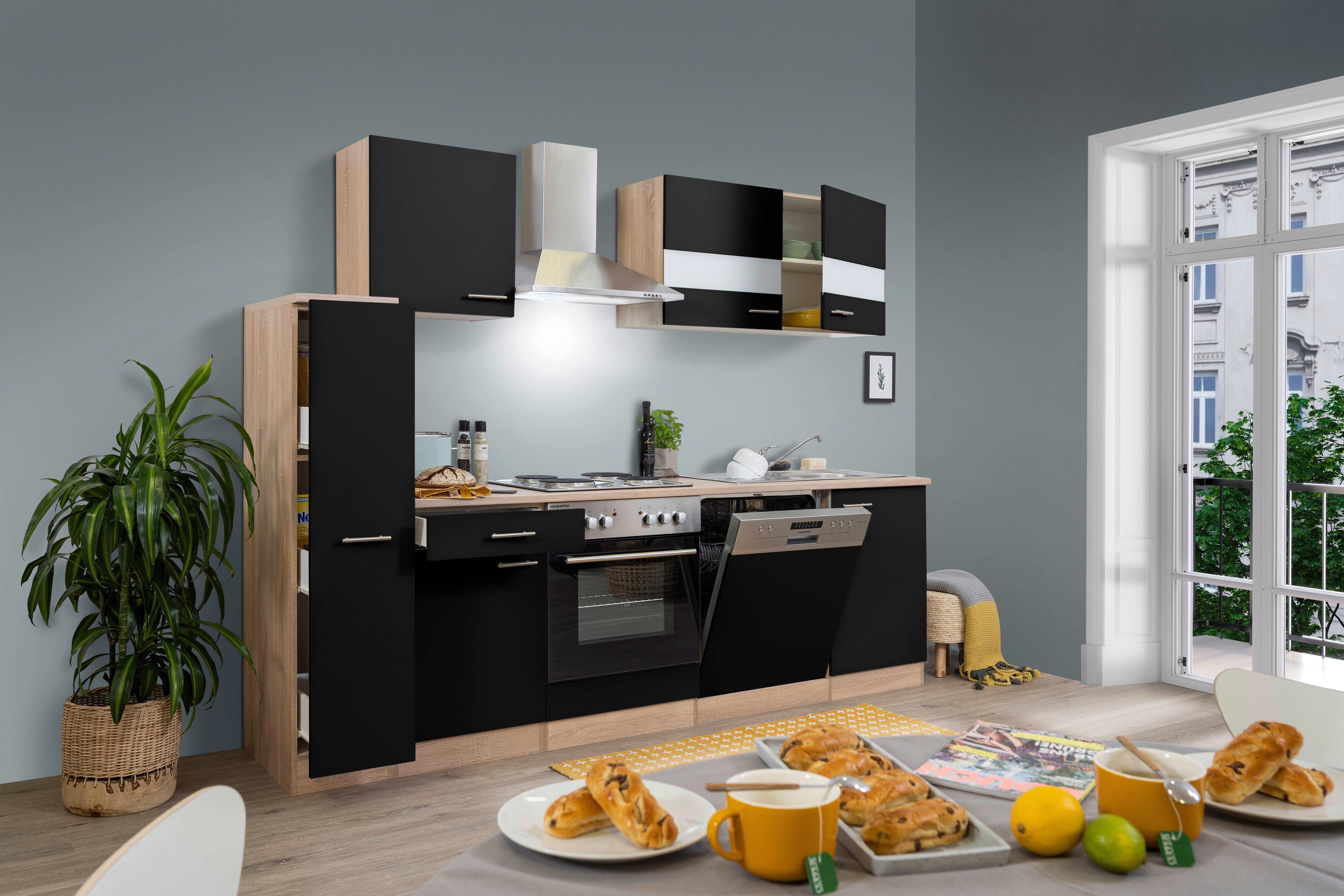 Küchenblock Merle Küchenblock 250 cm - Eichefarben/Schwarz, Basics, Holzwerkstoff (250cm) - Respekta
