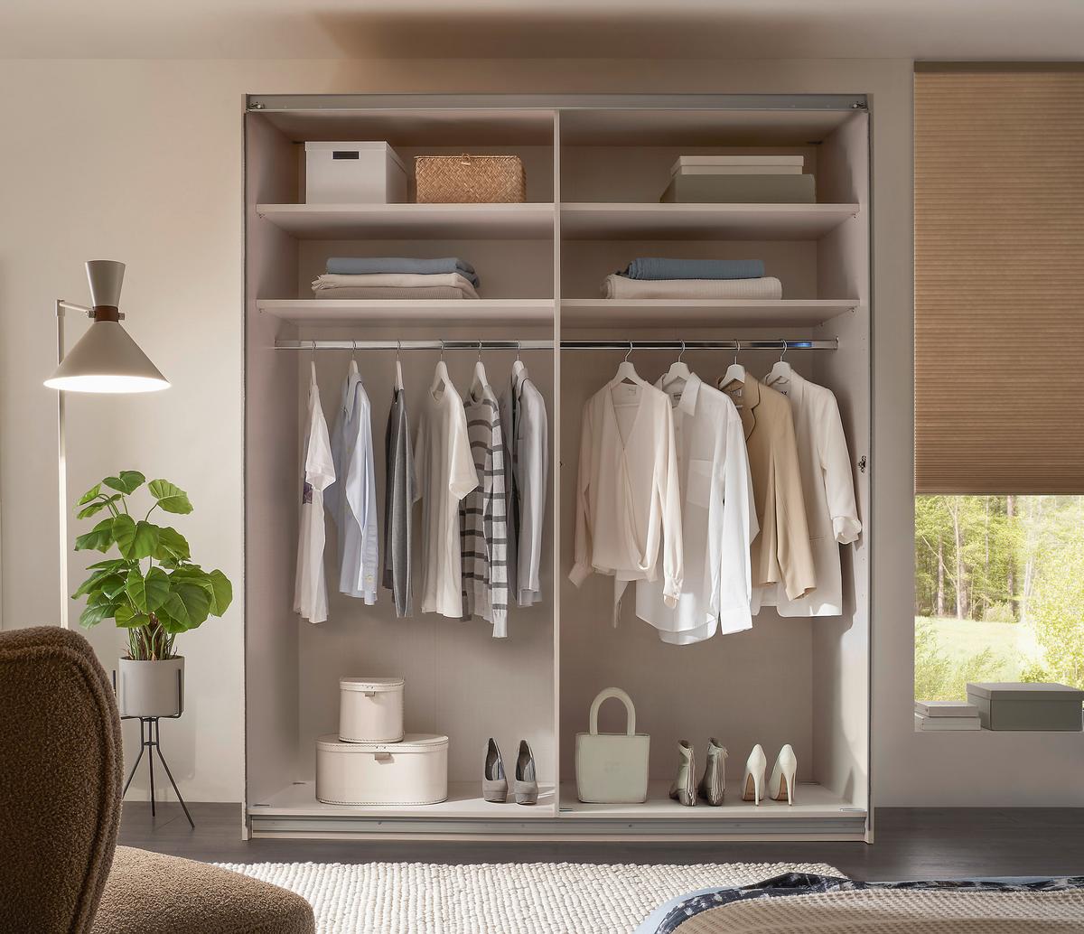 Šatníková skriňa LUMOS, šírka 200 cm - piesková/hliníková, Konventionell, kov/kompozitné drevo (200/222/68cm)