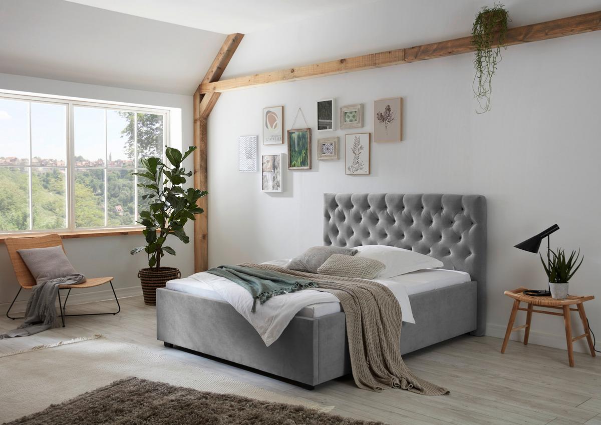 Polsterbett Miami 180x200cm Hellgrau - Hellgrau/Schwarz, Basics, Textil (196/120/212cm) - MID.YOU