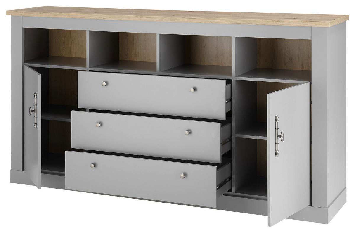 Sideboard Chambord Hellgrau/Eiche Dekor B: 198cm - Eichefarben/Hellgrau, Design, Holzwerkstoff (198/104/44cm) - MID.YOU