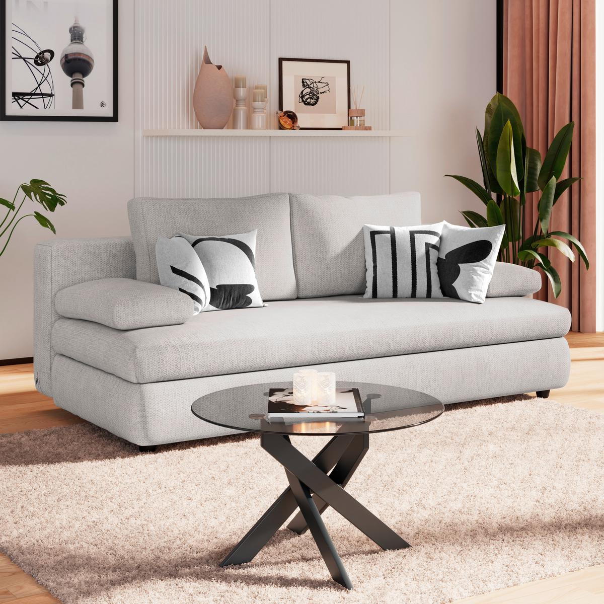 3-sitzer-sofa Mit Schlaffunktion Olso Beige - Beige/Schwarz, Trend, Holz/Kunststoff (205/72/100cm)