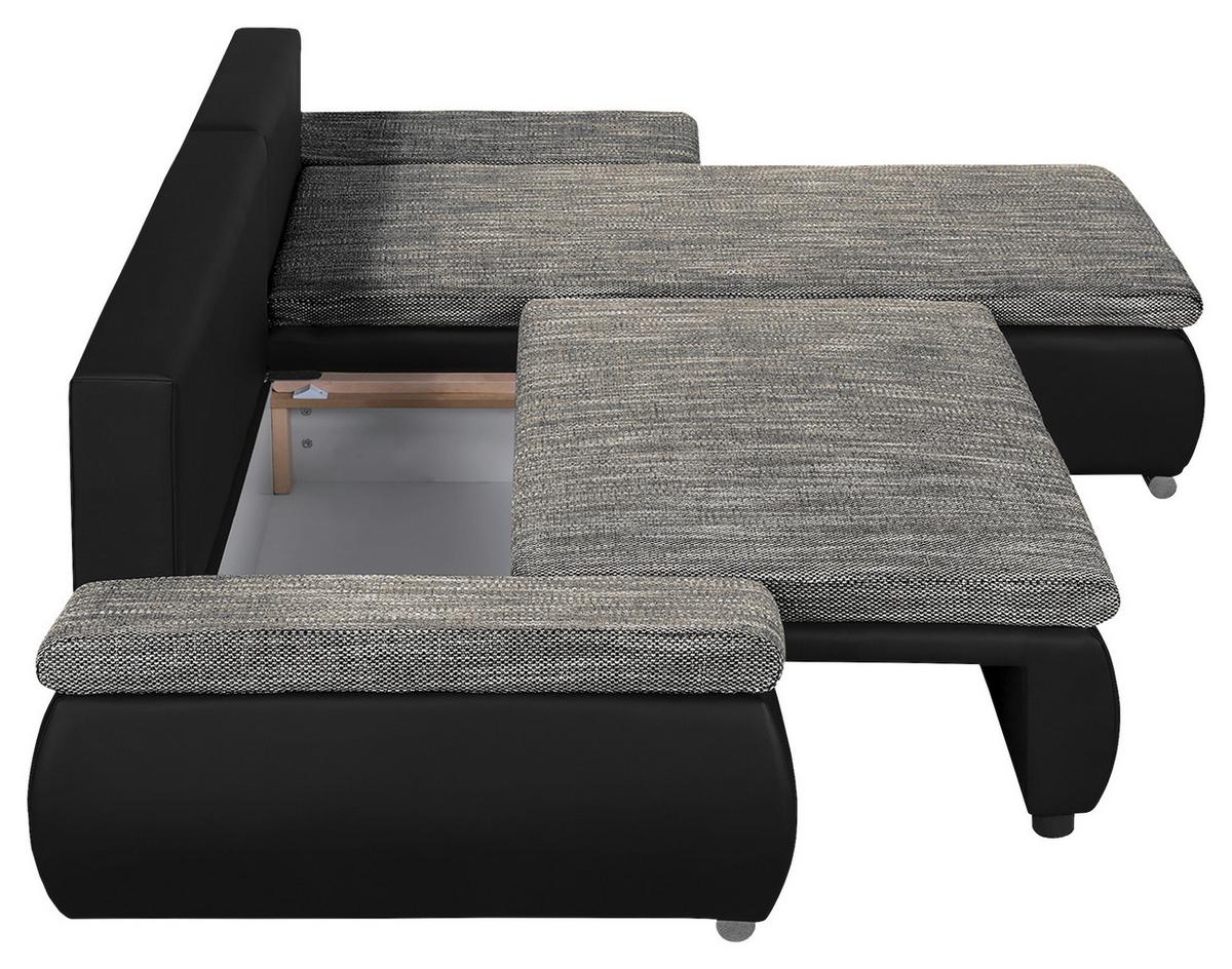 Ecksofa Acra Grau, Schwarz S:266x175cm - Chromfarben/Schwarz, Design, Textil (266/175cm) - Livetastic