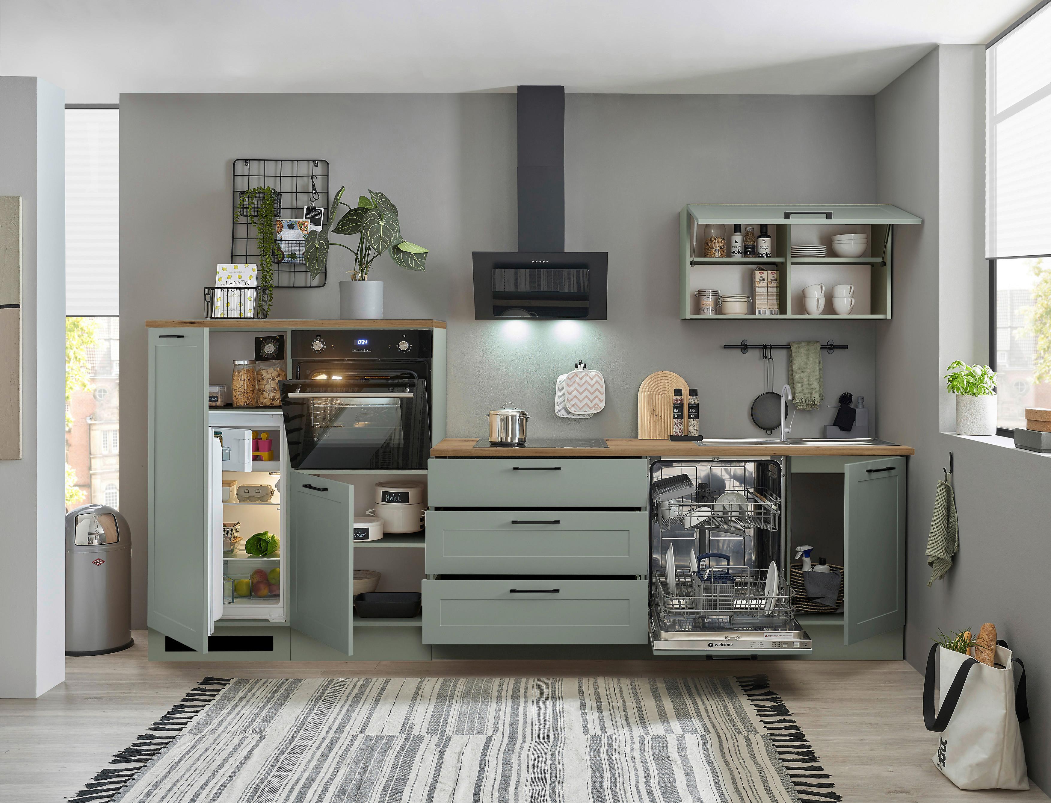 Küchenblock Marseille Grün/Eiche Dekor B: 320 cm - Eiche Artisan/Grün, Design, Holzwerkstoff (320cm) - MID.YOU