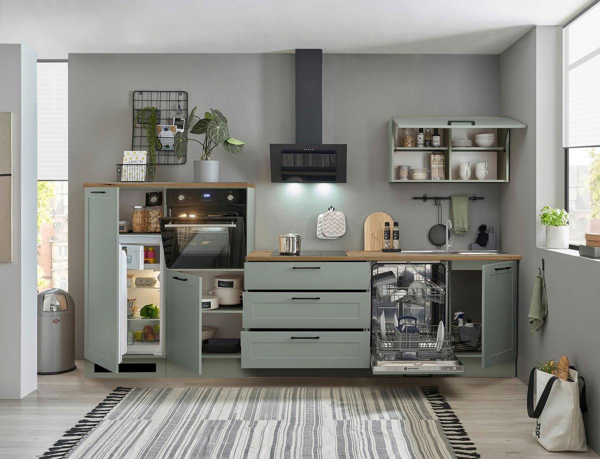 Küchenblock Marseille Grün/Eiche Dekor B: 320 cm - Eiche Artisan/Grün, Design, Holzwerkstoff (320cm) - MID.YOU