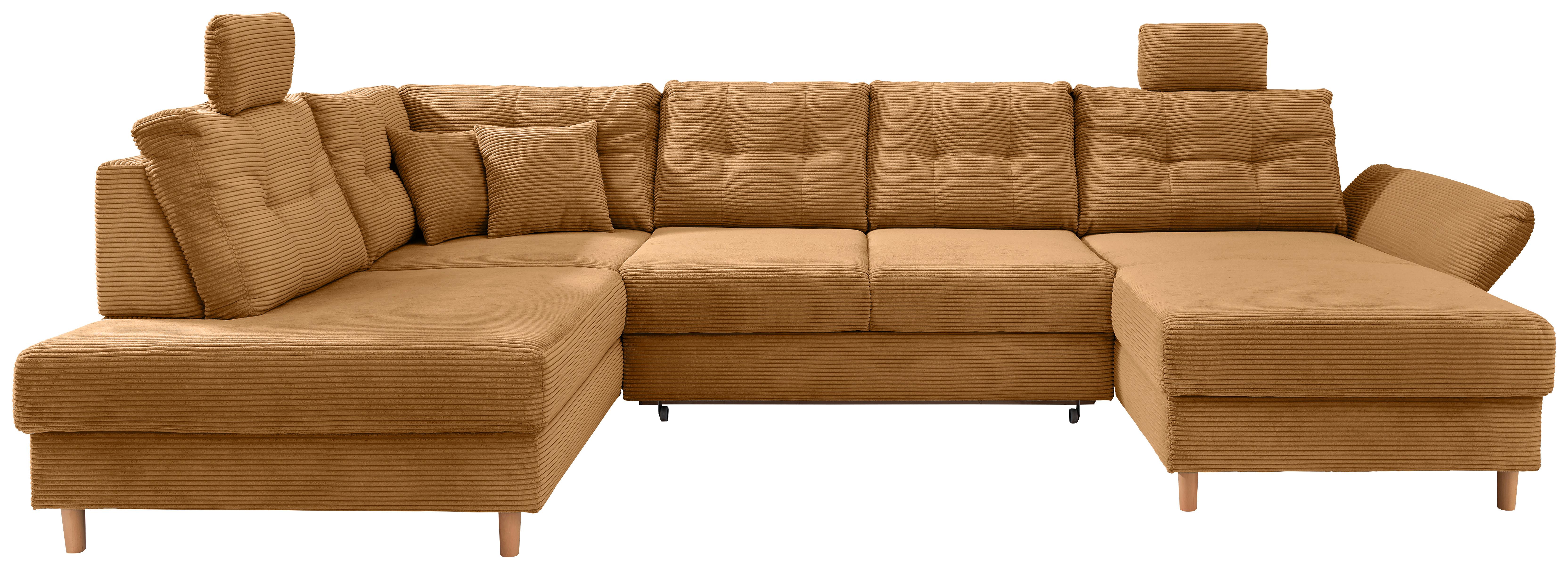 Wohnlandschaft Brizzini mit Schlaffunktion, goldfarben - Goldfarben/Naturfarben, MODERN, Textil (206/338-352/176cm) - Livetastic
