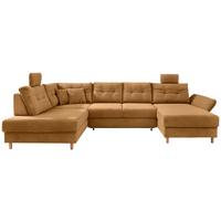 Wohnlandschaft Brizzini mit Schlaffunktion, goldfarben - Goldfarben/Naturfarben, MODERN, Textil (206/338-352/176cm) - Livetastic
