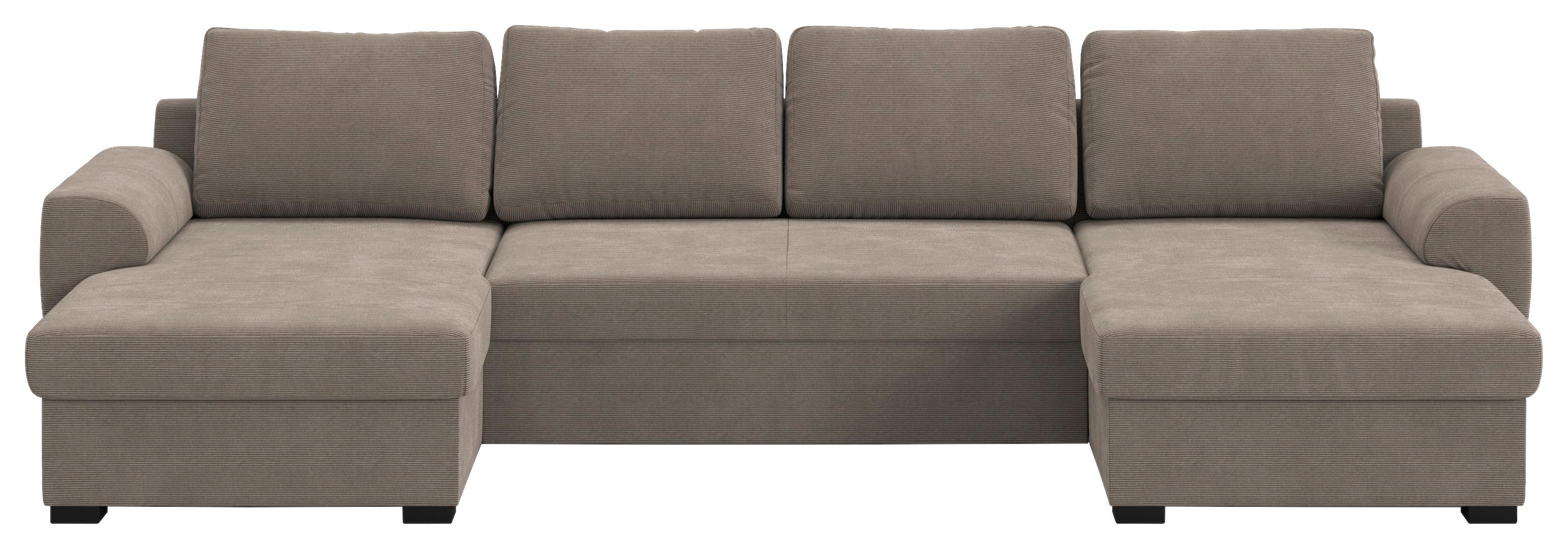 Wohnlandschaft m. Bettfunktion Cord taupe, B:327cm - Taupe/Schwarz, Trend, Textil (154/327/86cm) - MID.YOU
