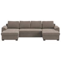 Wohnlandschaft m. Bettfunktion Cord taupe, B:327cm - Taupe/Schwarz, Trend, Textil (154/327/86cm) - MID.YOU
