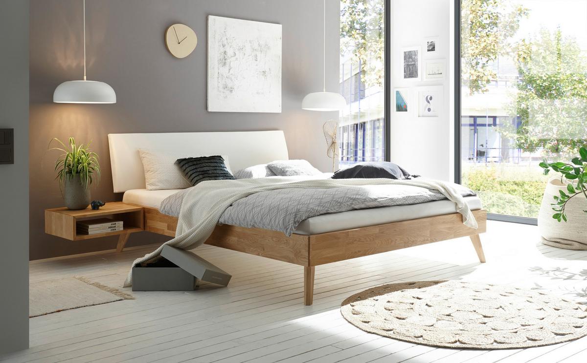 Bett Pesaro Mit Gepolstertem Kopfteil 100x200 - Eiche Bianco/Eichefarben, Design, Holz/Textil (100/200cm) - Hasena