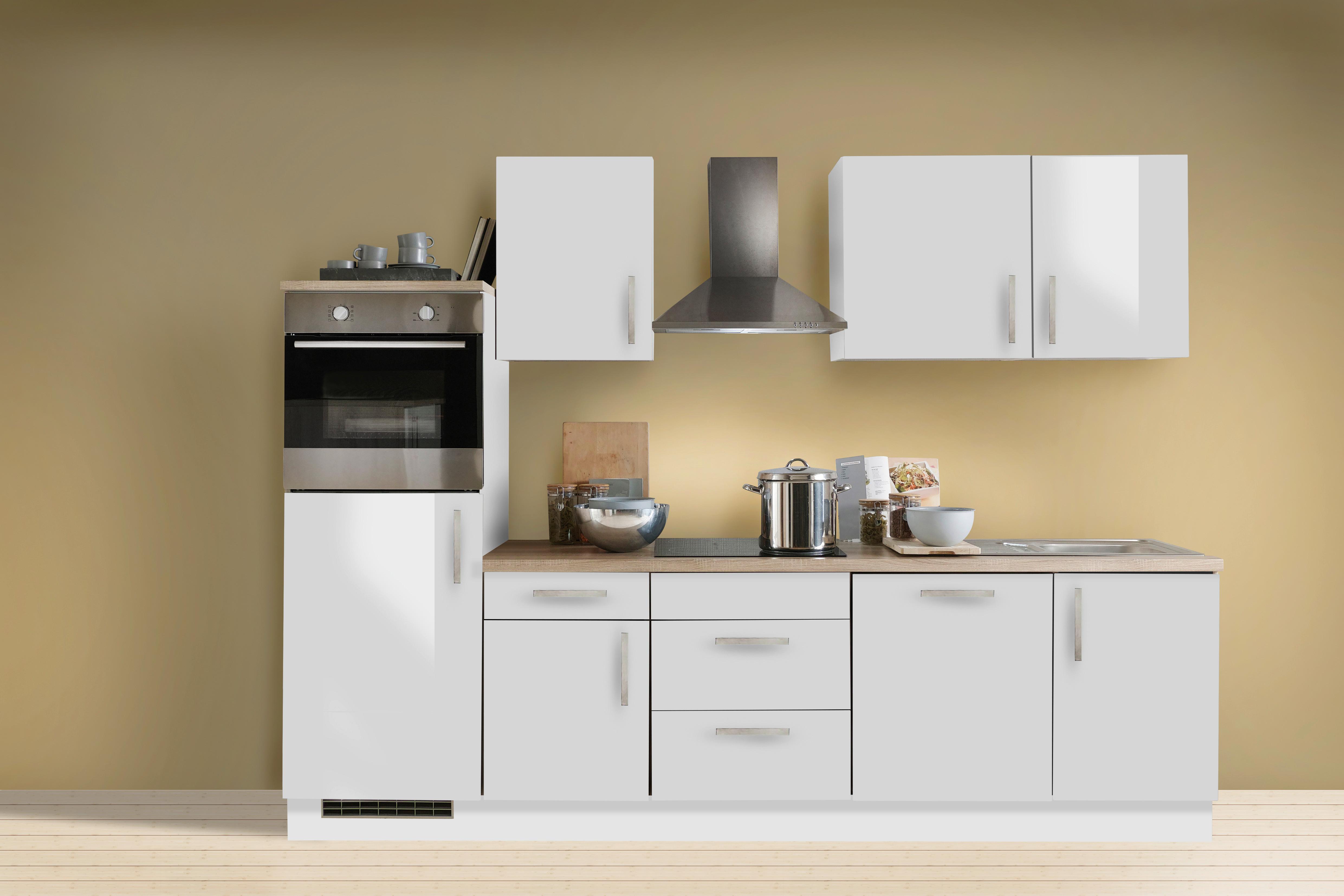 Küchenblock White-Premium - Weiß Hochglanz/Weiß, KONVENTIONELL, Holzwerkstoff (280cm) - Menke