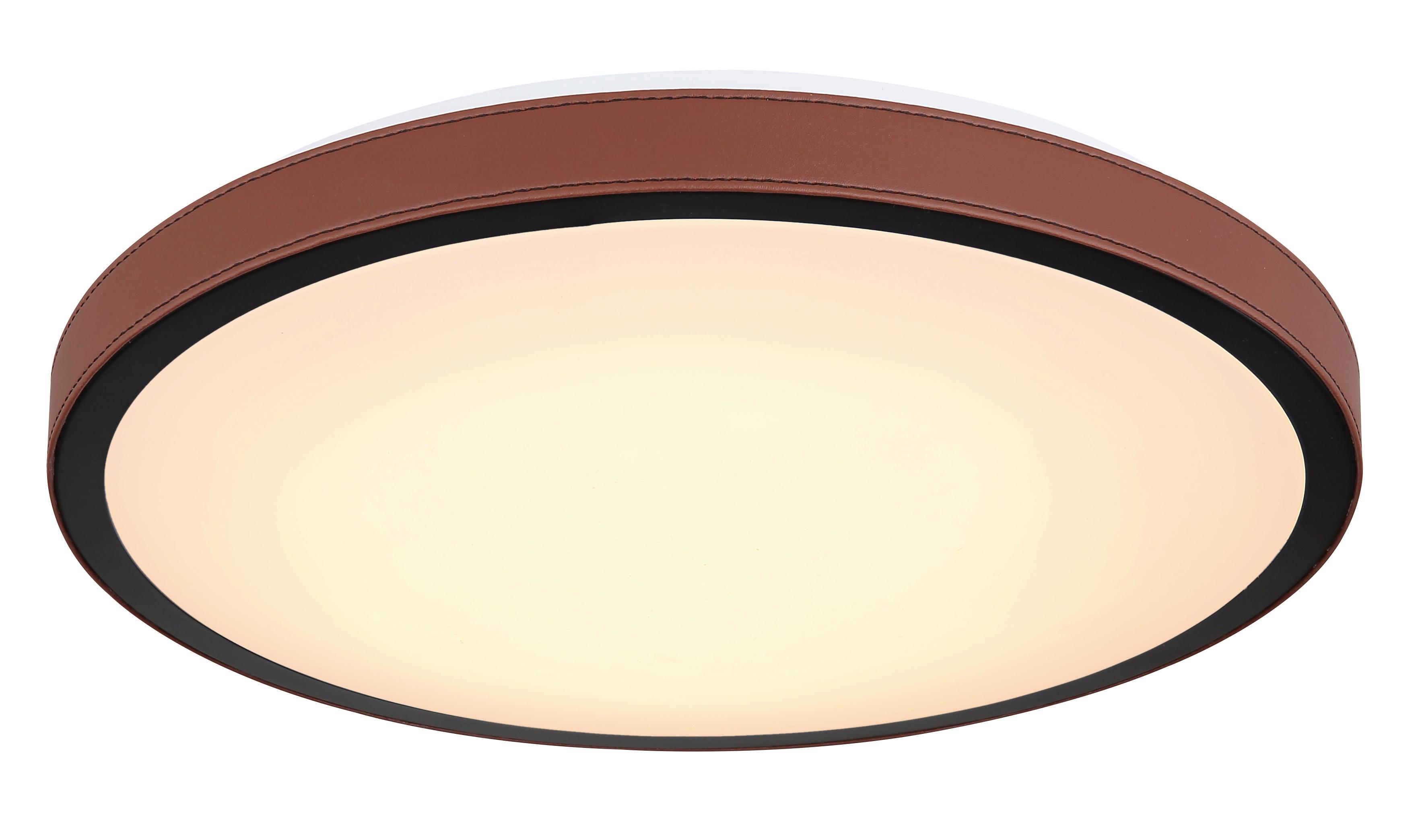 LED-Deckenleuchte Ø 42 cm mit Farbtemperaturwechsler - Dunkelbraun/Opal, KONVENTIONELL, Leder/Kunststoff (42/9,5cm) - Globo