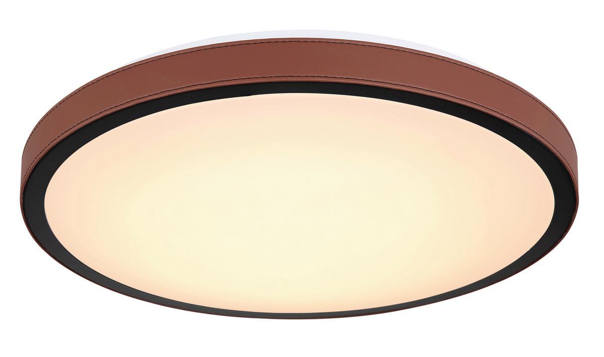 LED-Deckenleuchte Ø 42 cm mit Farbtemperaturwechsler - Dunkelbraun/Opal, KONVENTIONELL, Leder/Kunststoff (42/9,5cm) - Globo