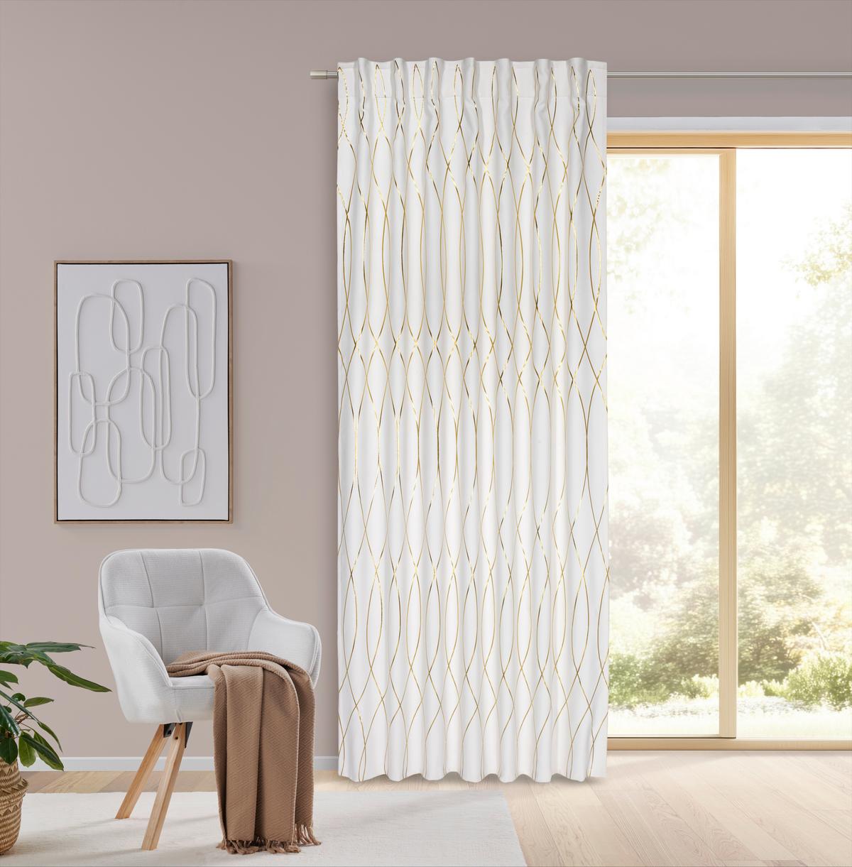 ZATEMŇOVACÍ ZÁVES Glamour, 140/245 cm - biela/zlatá, Lifestyle, textil (140/245cm) - Modern Living