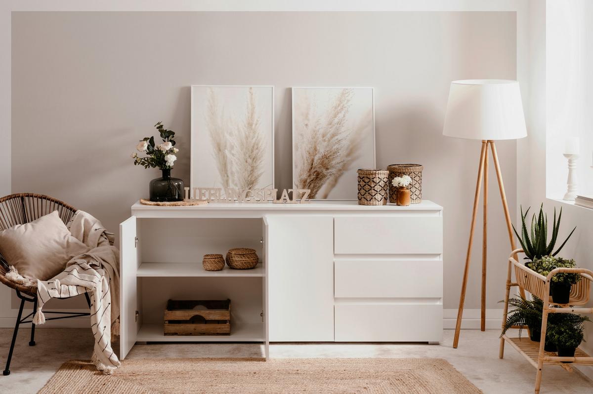 Sideboard Capetown Weiß HG B: 179 cm - Weiß Hochglanz/Silberfarben, Trend, Holzwerkstoff (179/80,5/40cm)