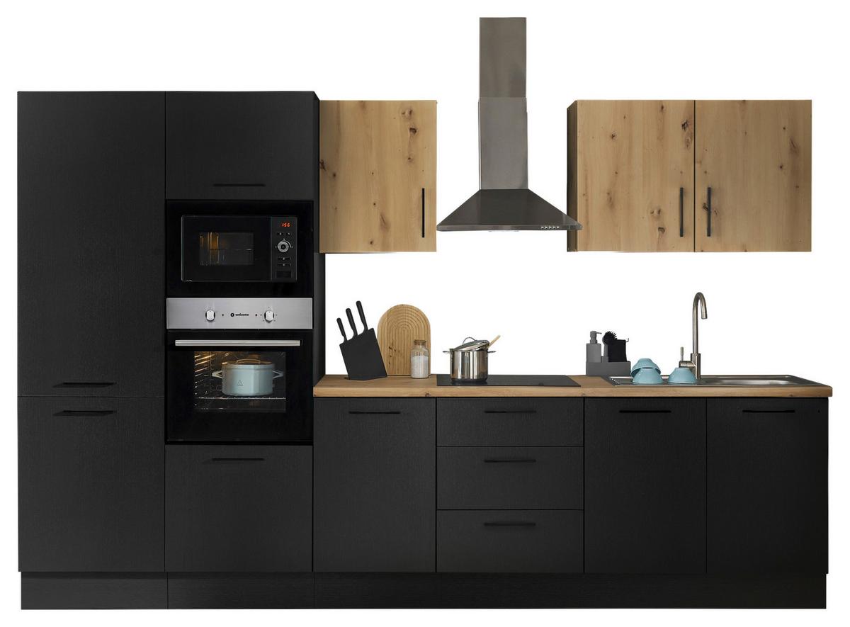 Küchenblock Turin Schwarz/eiche Dekor B: 330 Cm - Schwarz/Eiche Artisan, Basics, Holzwerkstoff (330cm) - MID.YOU