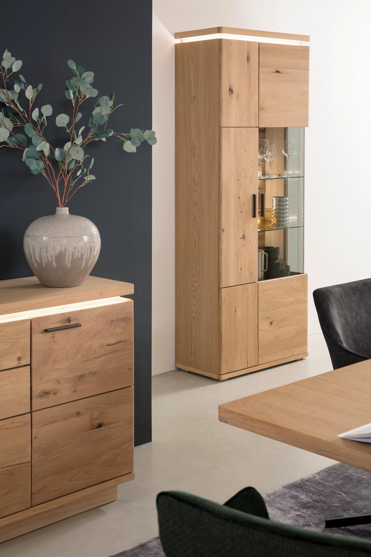 Vitrine Barcelona B: 75 cm teilmassiv Eiche Bianco - Eiche Bianco, Design, Glas/Holz (75/204/37cm) - Livetastic