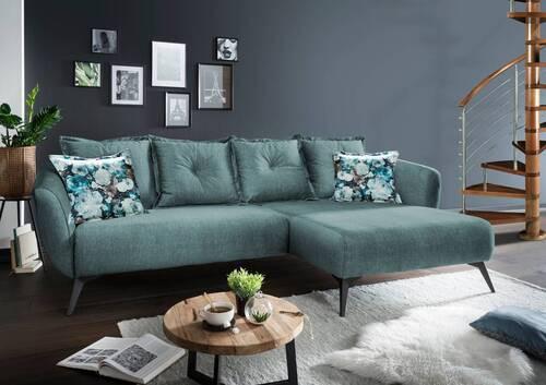 Ecksofa Baggio mit Kissen Textil Blau/Grün - Blau/Multicolor, MODERN, Holz/Textil (277/162cm) - Livetastic