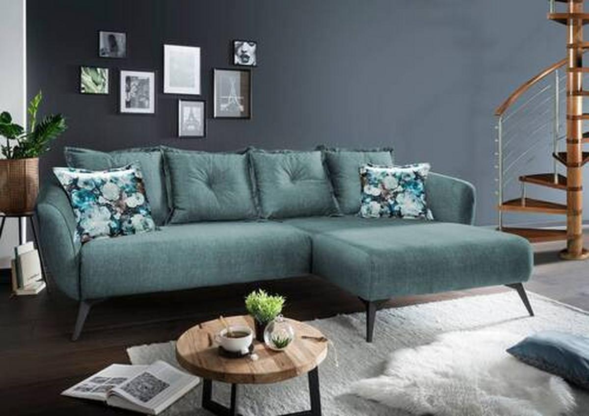 Ecksofa Baggio Mit Kissen Textil Blau/grün - Blau/Multicolor, MODERN, Holz/Textil (277/162cm) - Livetastic