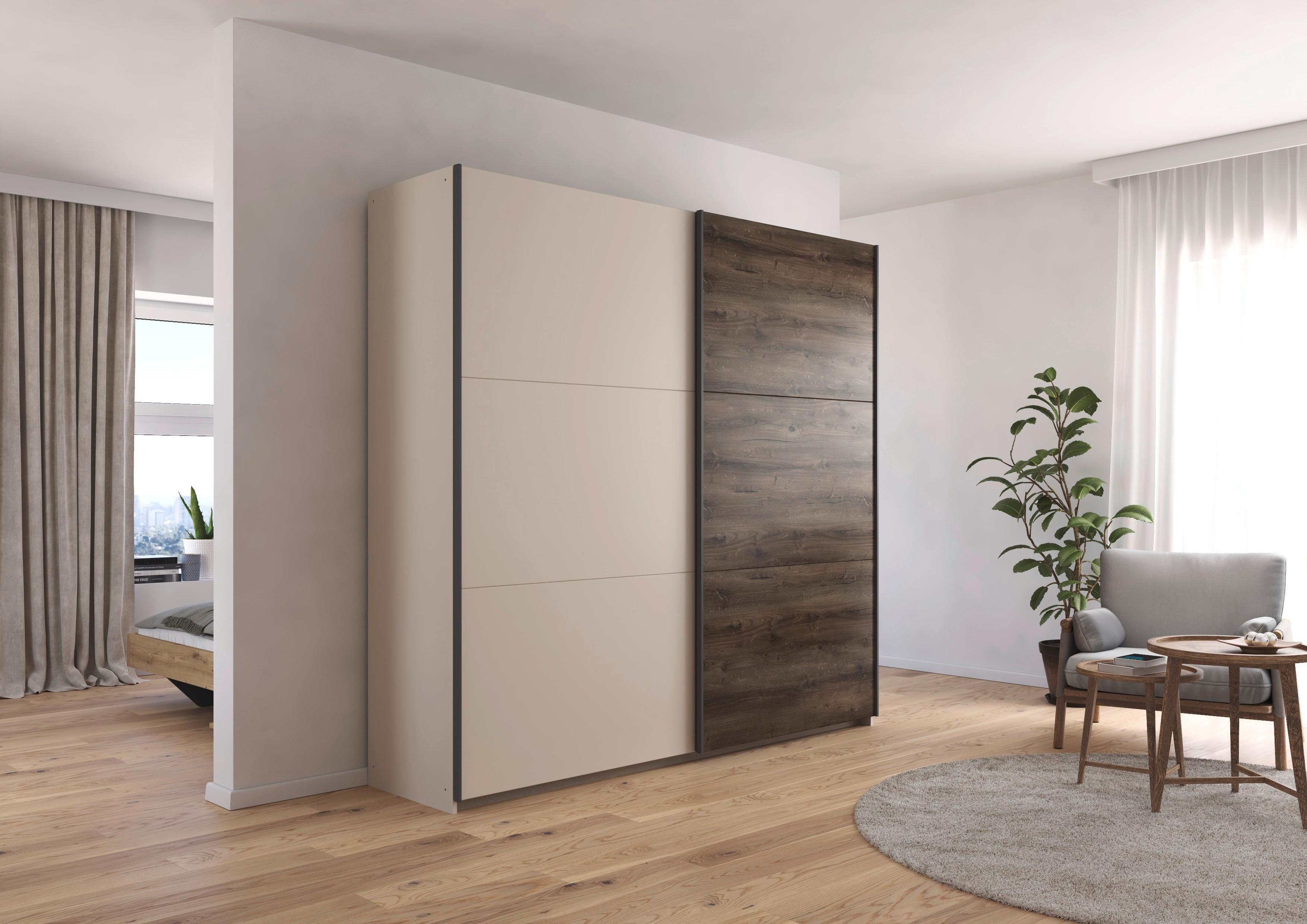 Schwebetürenschrank Sajo-extra 218cm, Champagner - Eiche dunkel/Champagner, Trend, Holzwerkstoff (218/210/59cm)